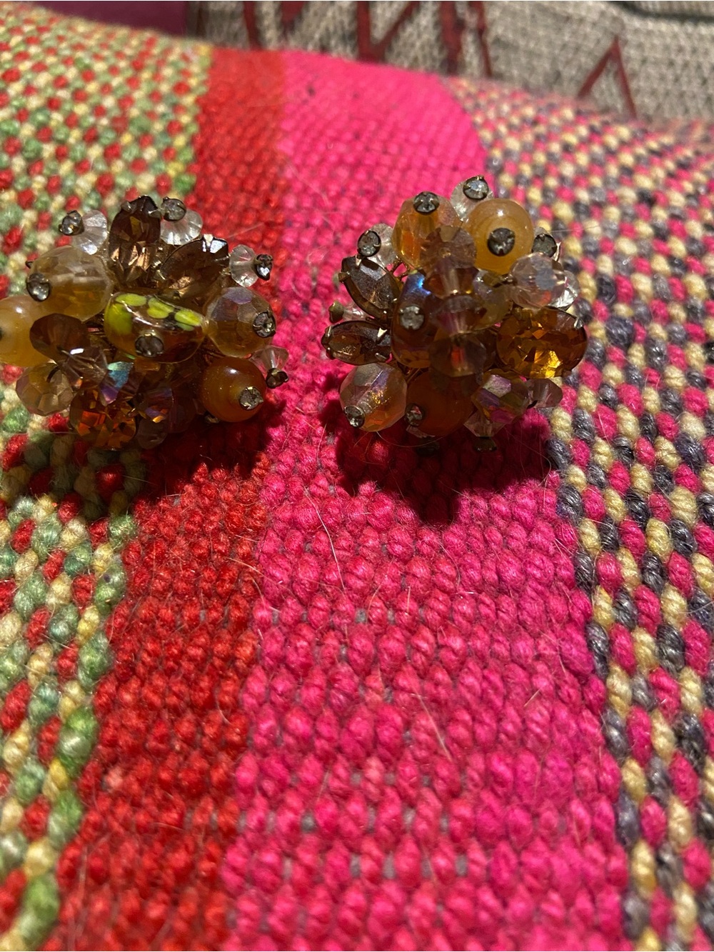 Vintage Amber and Gold Cluster Clip Earrings